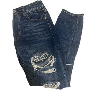 AMERICAN EAGLE Tomgirl Jeans Womens 6 Distressed Ripped Button Fly Blue Denim